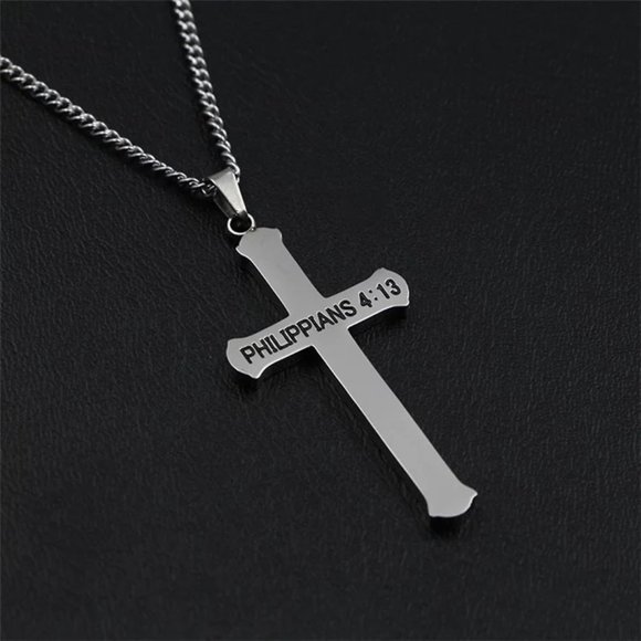 "I Can Do All Things with Christ" 18k Gold Cross Necklace - Picture 4 of 13